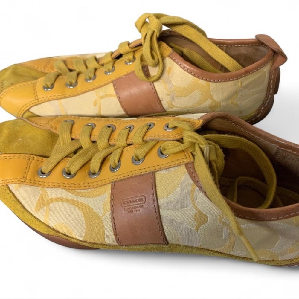 Vintage Coach Women’s Shoes Yellow and Tan Lace up Sneakers 7.5